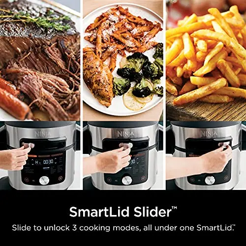 Ninja OL701 Foodi SMART XL 14-in-1 Pressure Cooker & Air Fryer – 8 Qt Capacity, SmartLid, Auto Steam Release, Thermometer, Silver/Black