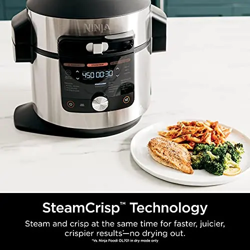 Ninja OL701 Foodi SMART XL 14-in-1 Pressure Cooker & Air Fryer – 8 Qt Capacity, SmartLid, Auto Steam Release, Thermometer, Silver/Black