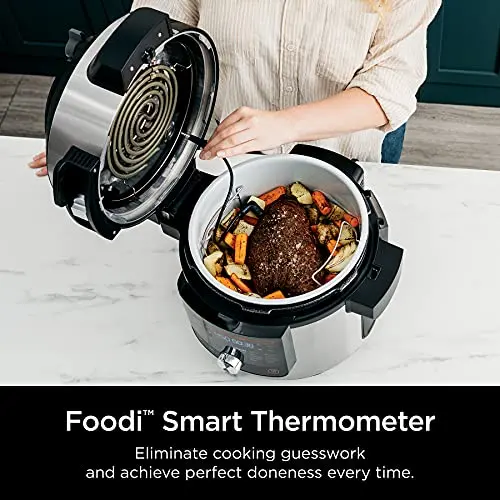 Ninja OL701 Foodi SMART XL 14-in-1 Pressure Cooker & Air Fryer – 8 Qt Capacity, SmartLid, Auto Steam Release, Thermometer, Silver/Black