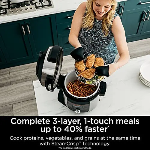 Ninja OL701 Foodi SMART XL 14-in-1 Pressure Cooker & Air Fryer – 8 Qt Capacity, SmartLid, Auto Steam Release, Thermometer, Silver/Black