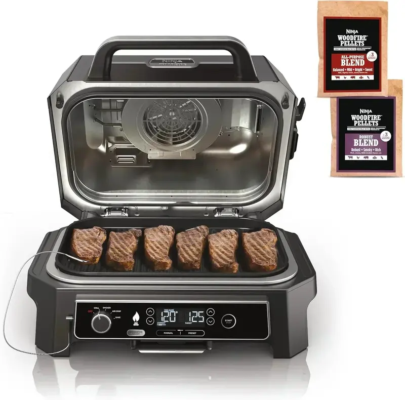 Ninja Woodfire Pro XL 4-in-1 Outdoor Grill & Smoker with Built-in Thermometer and Air Fryer