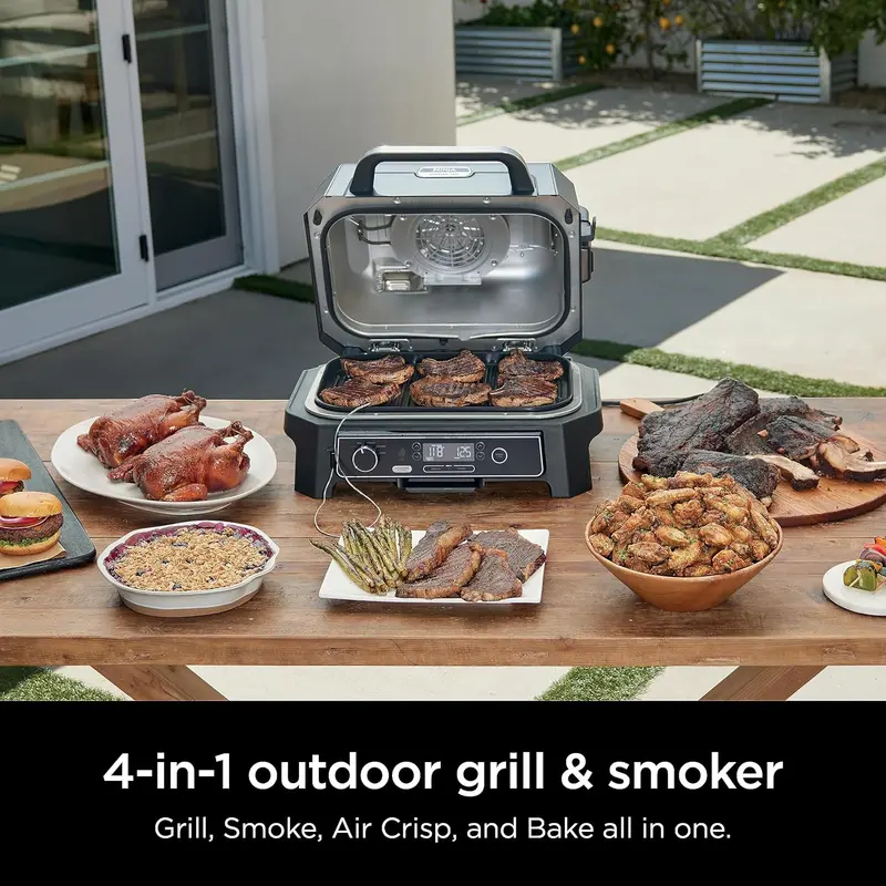 Ninja Woodfire Pro XL Outdoor Grill & Smoker – 4-in-1 Electric Grill, Smoker, Air Fryer, and Baking Oven with Built-in Thermometer, Dark Grey (OG850) 2