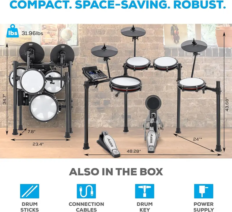 Nitro Max Bluetooth Electric Drum Kit – Mesh Head Pads, Wireless Connectivity, Full-Size Electronic Drum Set