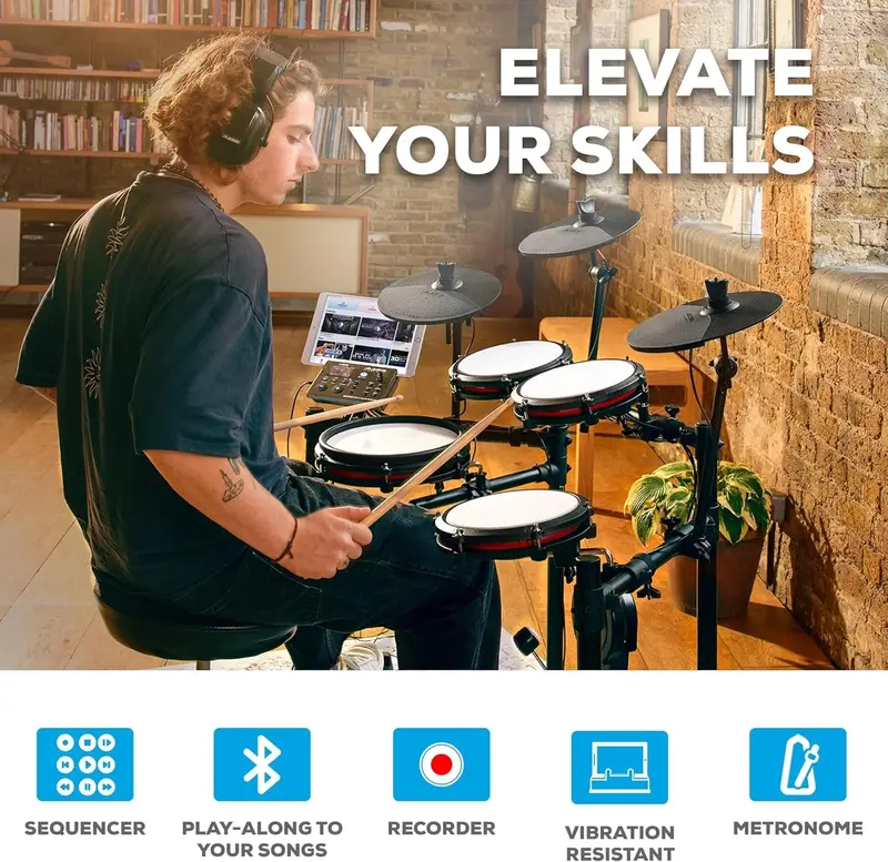 Nitro Max Electric Drum Kit – Bluetooth-Enabled Mesh Pad Set with Realistic Feel and Studio-Quality Sound