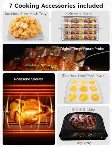 Nuwave Brio Air Fryer Oven – 15.5 Qt X-Large Capacity, Rotisserie Kit, Grill/Griddle Plate, 1800W Smart Thermometer, Black