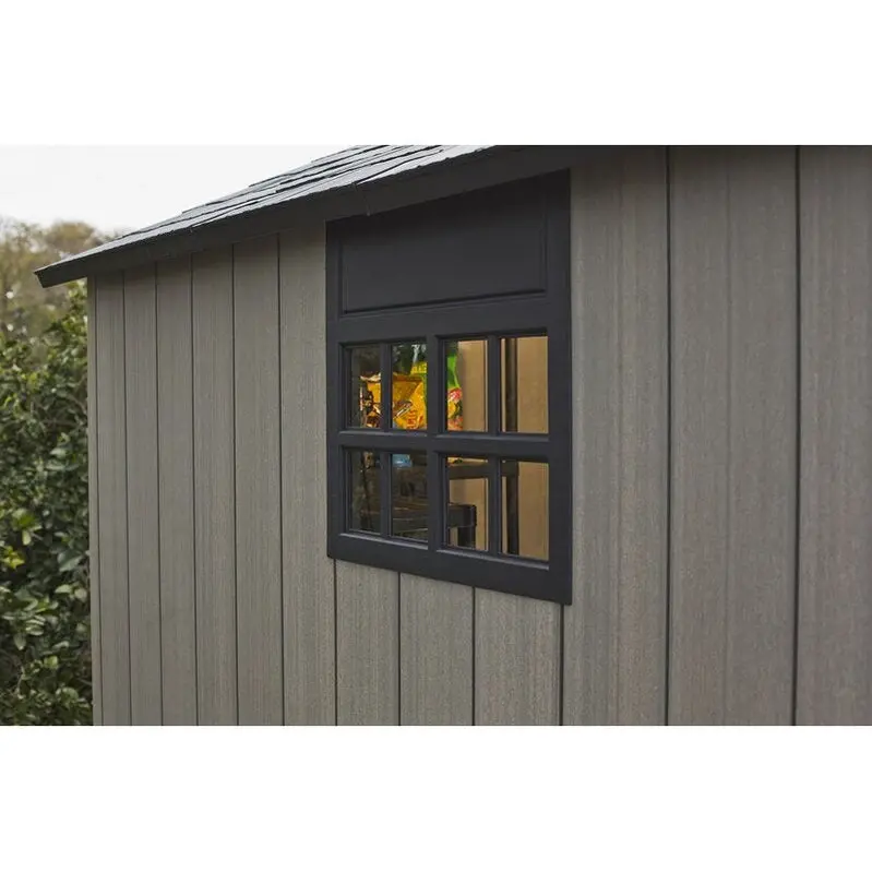 Oakland 7' x 7' Rustic Wooden Storage Shed – Worn Texture Finish, Victorian Window, High-Ceiling Design