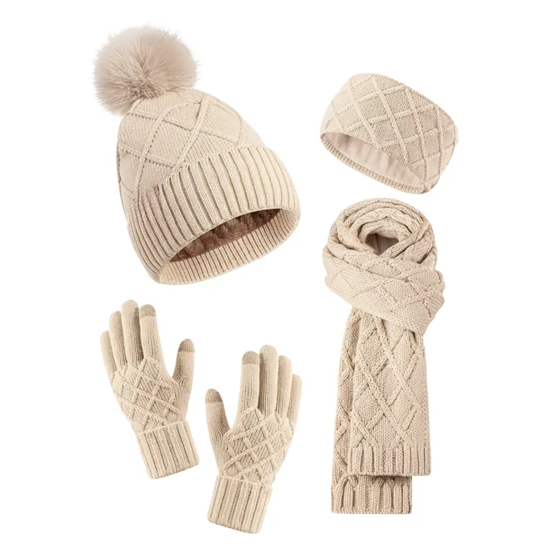 Oatmeal-Tone 4-in-1 Winter Accessory Set – Scarf, Hat, Gloves & Headband for Women 2