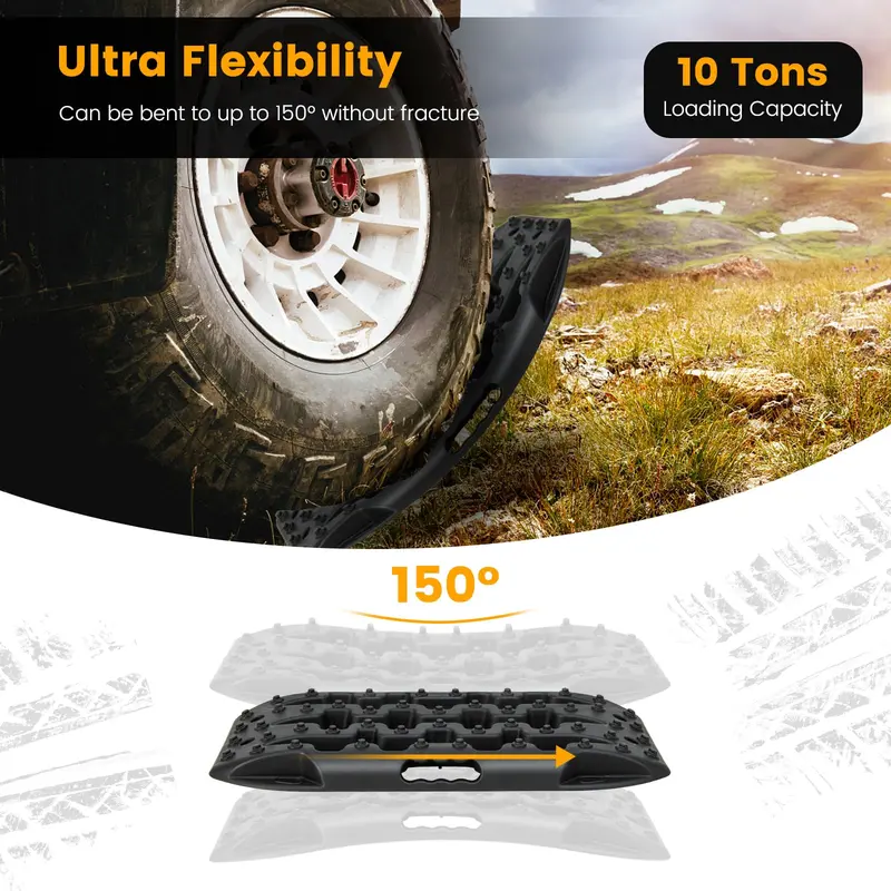 Off-Road Recovery Traction Mats, Dual-Piece 4x4 Heavy-Duty Grip Tracks