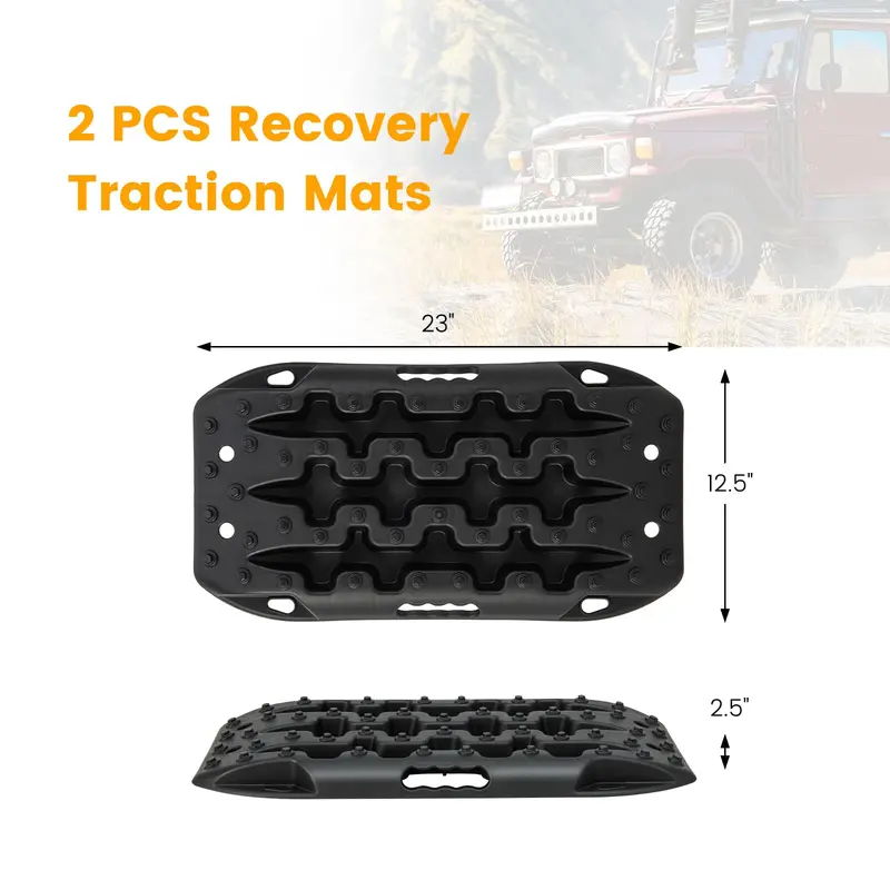 Off-Road Recovery Traction Mats, Dual-Piece 4x4 Heavy-Duty Grip Tracks