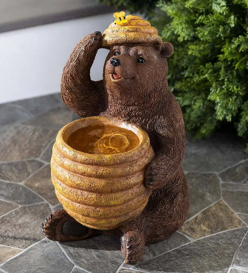 Oh Honey Solar-Powered Birdbath Fountain – Bear and Beehive Design