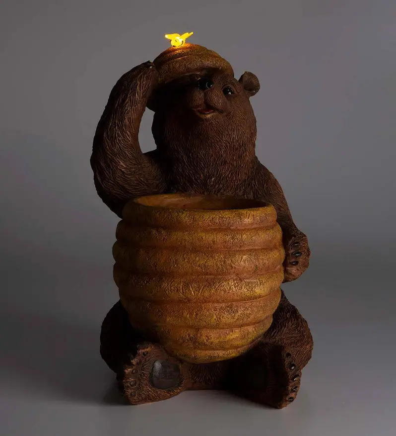 Oh Honey Solar-Powered Birdbath Fountain – Bear and Beehive Design