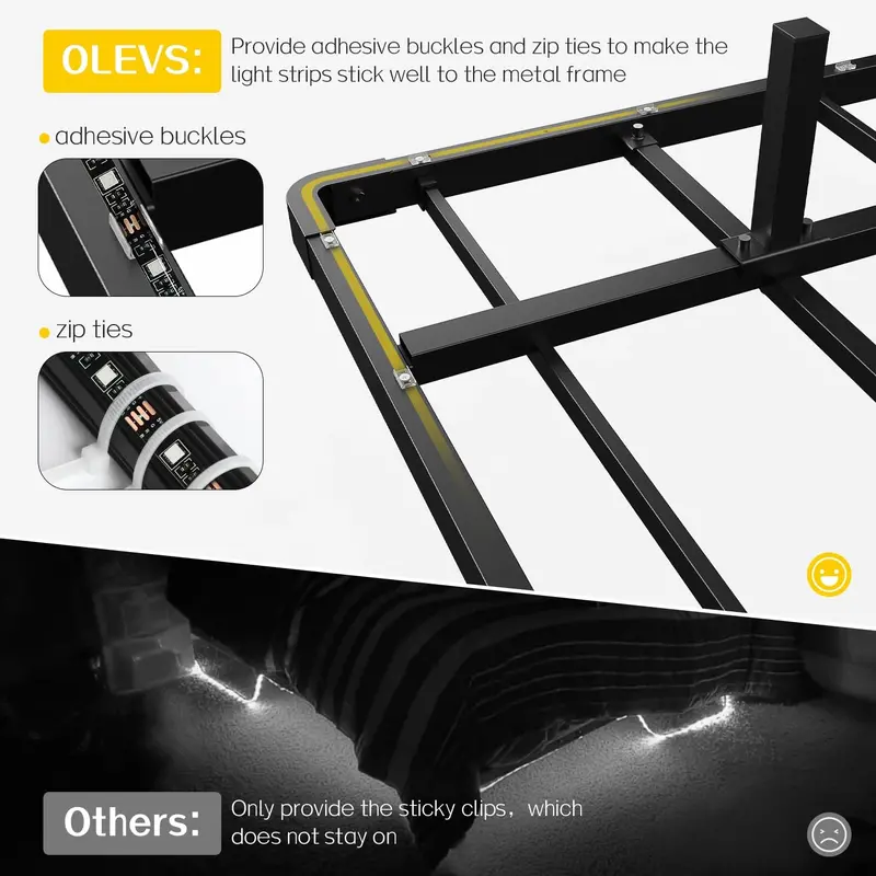 OLEVS Queen Floating Platform Bed – Sleek Metal Frame with Programmable LED Lights & Wireless Charging Support