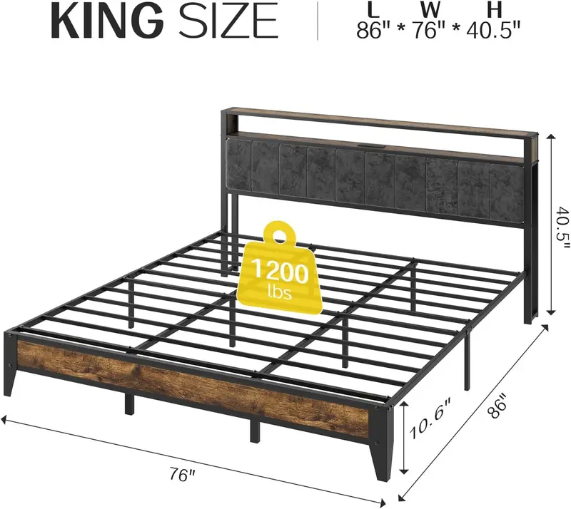 OLEVS Single LED Floating Bed Frame – Metal Platform with Smart Lighted Headboard & Built-in Charging Station