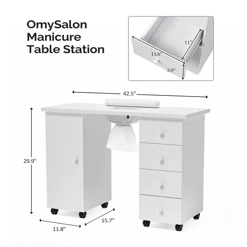 OmySalon Professional Manicure Desk with Electric Downdraft Ventilation System