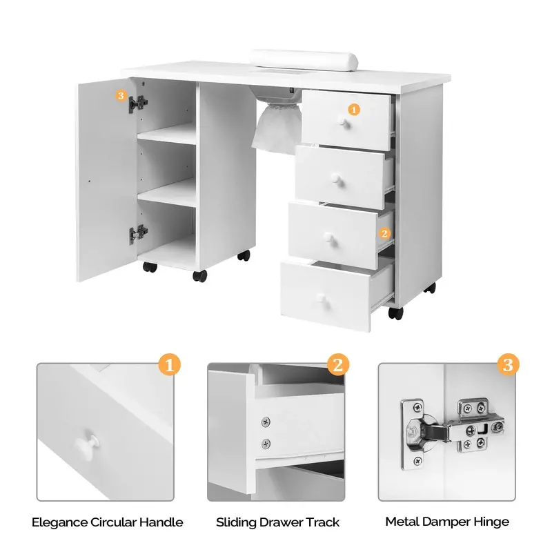 OmySalon Professional Manicure Desk with Electric Downdraft Ventilation System
