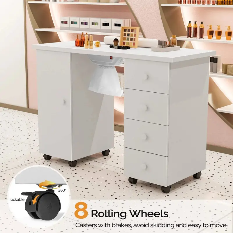 OmySalon Professional Manicure Desk with Electric Downdraft Ventilation System