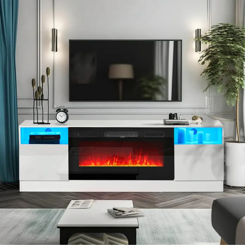 Oneinmil Modern White Fireplace TV Stand with 36-Inch LED Electric Fireplace