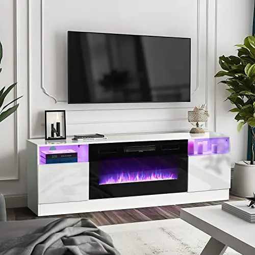 Oneinmil Modern White Fireplace TV Stand with 36-Inch LED Electric Fireplace