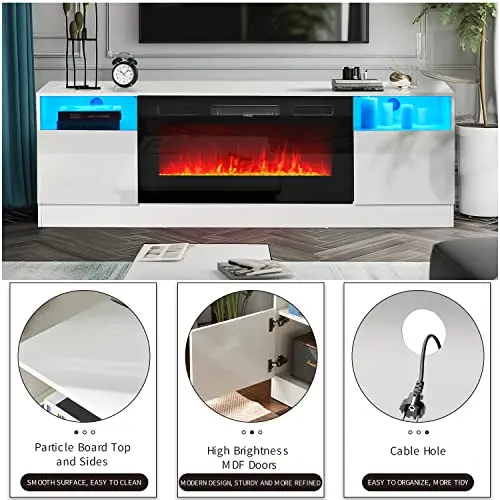 Oneinmil Modern White Fireplace TV Stand with 36-Inch LED Electric Fireplace