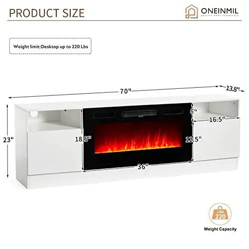 Oneinmil Modern White Fireplace TV Stand with 36-Inch LED Electric Fireplace
