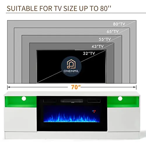 Oneinmil Modern White Fireplace TV Stand with 36-Inch LED Electric Fireplace