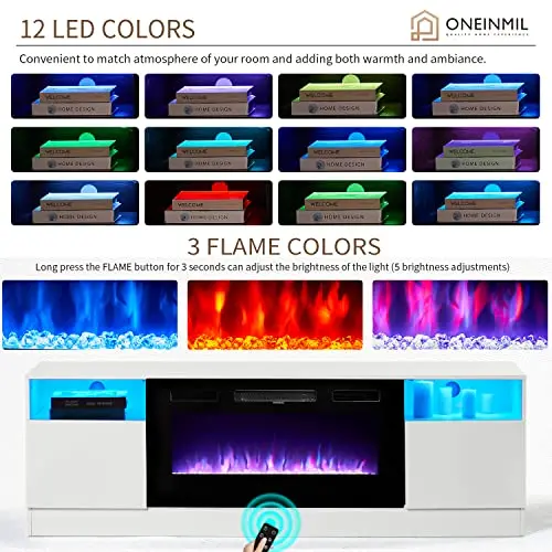 Oneinmil Modern White Fireplace TV Stand with 36-Inch LED Electric Fireplace