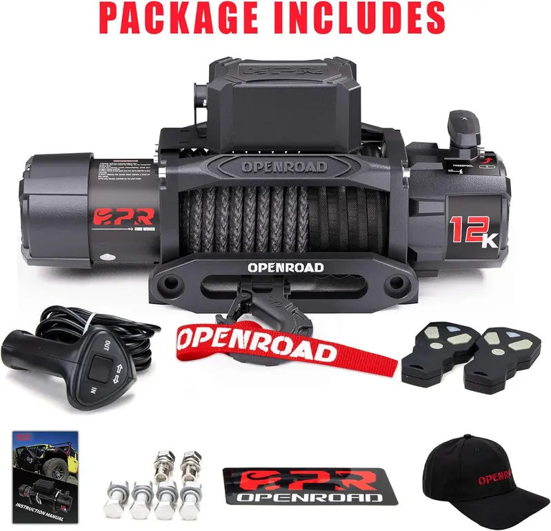 OPENROAD 12,000-Lb Electric Winch with Synthetic Rope & Dual Wireless Remotes