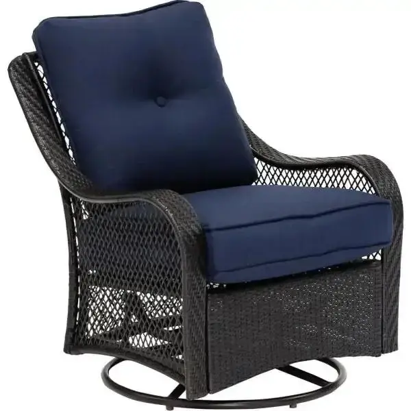 Orleans 5-Piece Steel Patio Fire Pit Set – Swivel Gliders, Navy Cushions & Square Fire Table