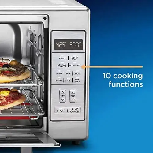 Oster Extra-Large Air Fryer Toaster Oven – 10-in-1 Functions, Fits Two 14-Inch Pizzas, Stainless Finish