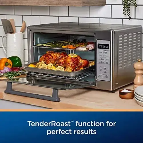 Oster Extra-Large Air Fryer Toaster Oven – 10-in-1 Functions, Fits Two 14-Inch Pizzas, Stainless Finish