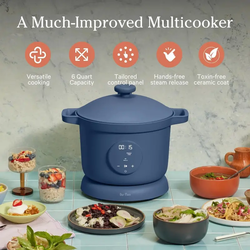 Our Place Dream Cooker – 6-Quart Smart Multicooker with Pressure, Slow, Sear & Keep-Warm Modes, Blue Salt Finish 2