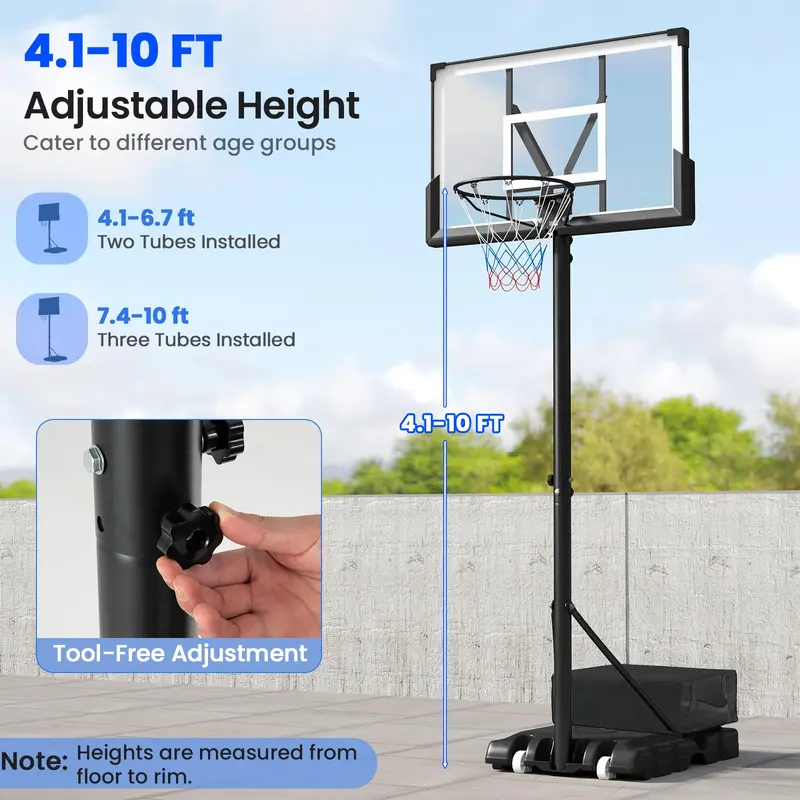 Outdoor Adjustable Basketball Hoop – 4.1–10 ft Height Range, 45" Shatterproof Polycarbonate Backboard 2