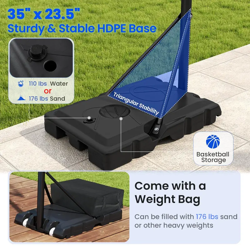 Outdoor Adjustable Basketball Hoop – 4.1–10 ft Height Range, 45" Shatterproof Polycarbonate Backboard