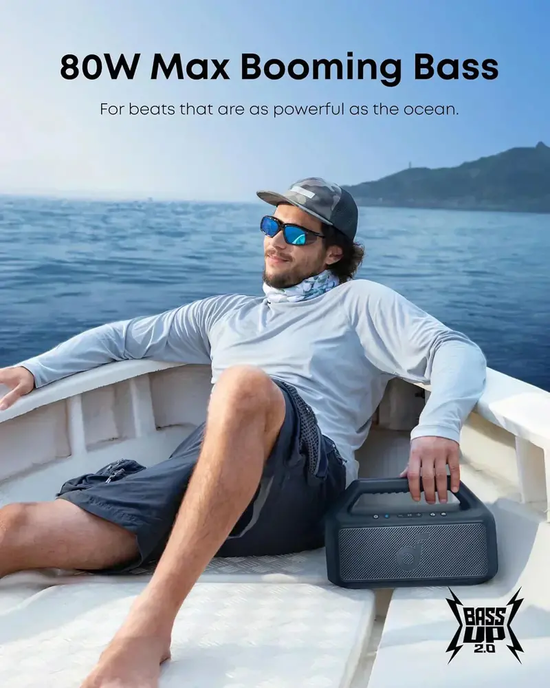 Outdoor Bluetooth Speaker – 80W Waterproof Subwoofer with RGB Lights & 24-Hour Battery Life
