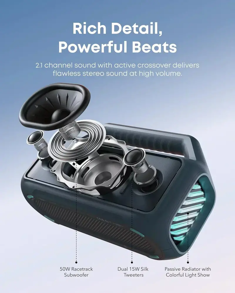 Outdoor Bluetooth Speaker – 80W Waterproof Subwoofer with RGB Lights & 24-Hour Battery Life