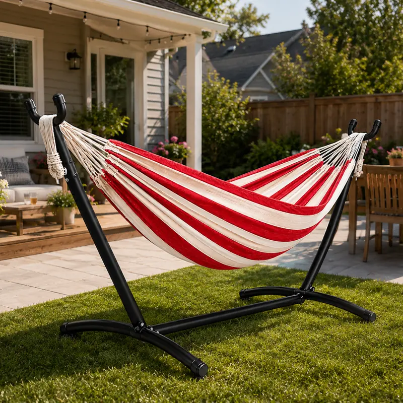 Outdoor Double Hammock System with All-Metal Stand, 450-Lb Load Rating, and Yard-Friendly Design