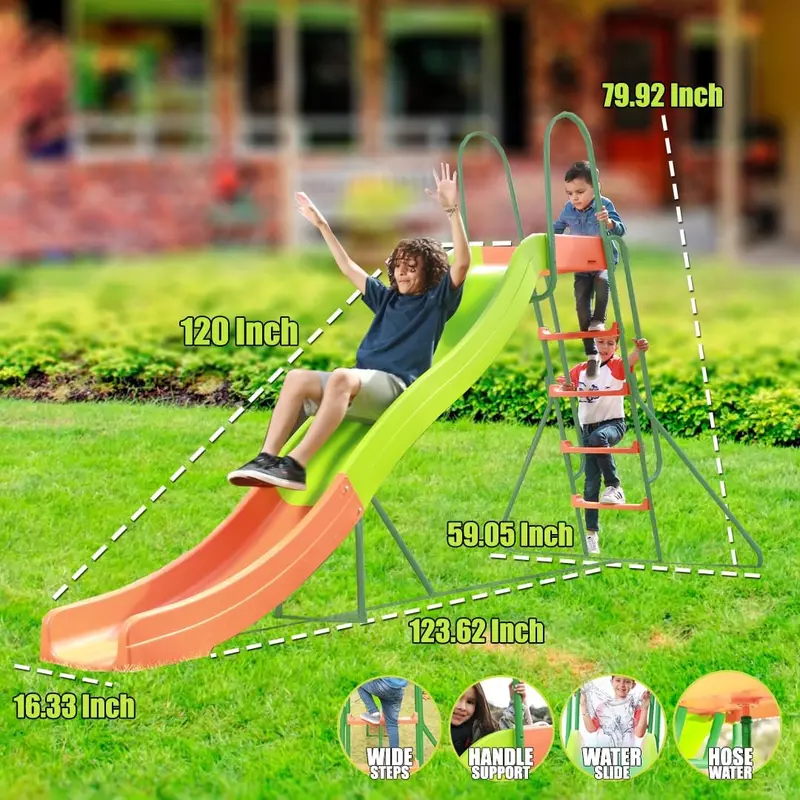 Outdoor Kids Playset with Slide – 10-Foot Freestanding Climber, Swing, and Jungle Gym Combo