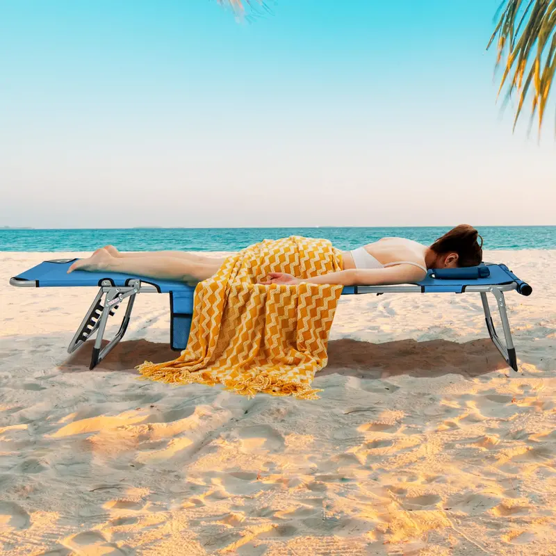 Outdoor Lounge Chair with 5-Position Recline, Face and Arm Cutouts for Sunbathing