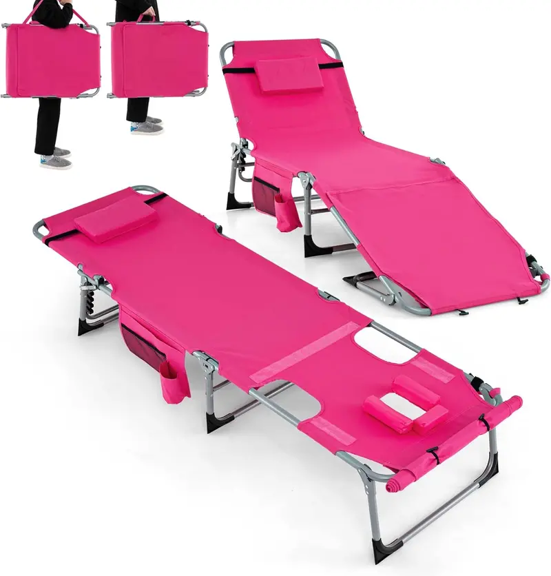 Outdoor Lounge Chair with 5-Position Recline, Face and Arm Cutouts for Sunbathing