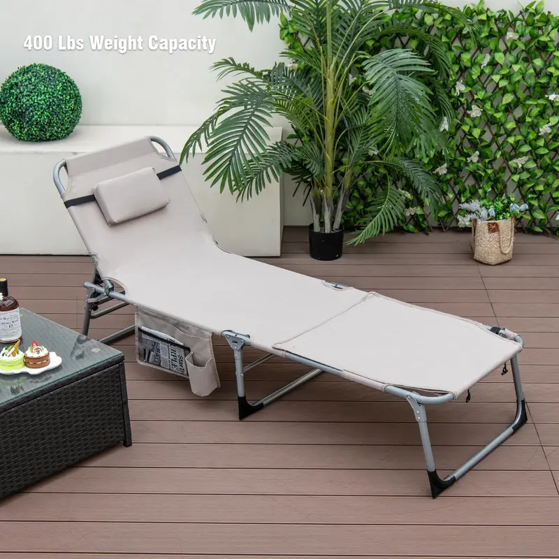 Outdoor Lounge Chair with 5-Position Recline, Face and Arm Cutouts for Sunbathing