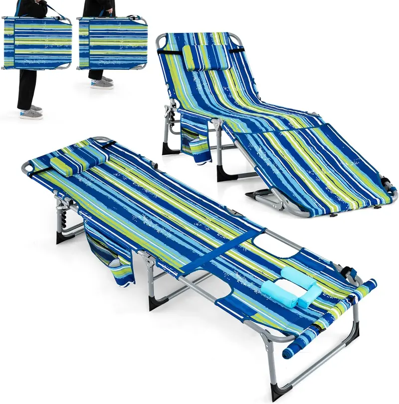 Outdoor Lounge Chair with 5-Position Recline, Face and Arm Cutouts for Sunbathing