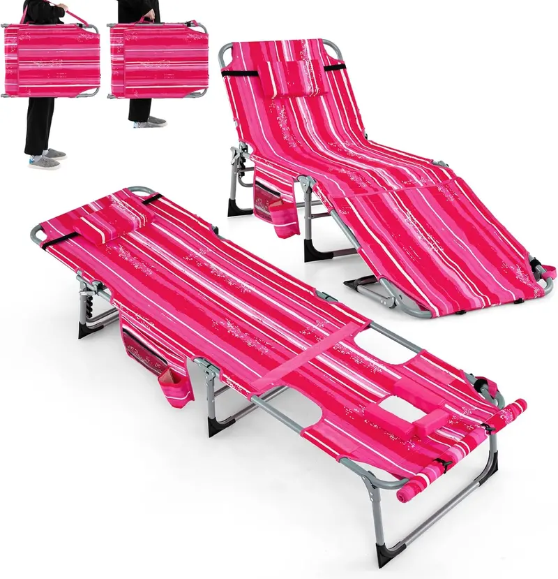 Outdoor Lounge Chair with 5-Position Recline, Face and Arm Cutouts for Sunbathing