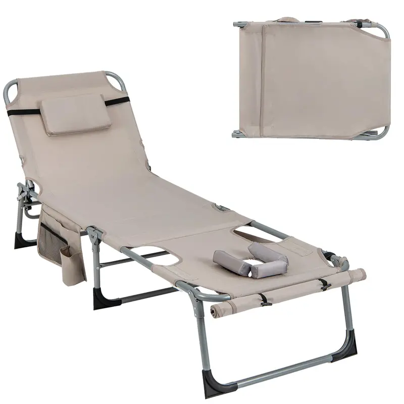 Outdoor Lounge Chair with 5-Position Recline, Face and Arm Cutouts for Sunbathing