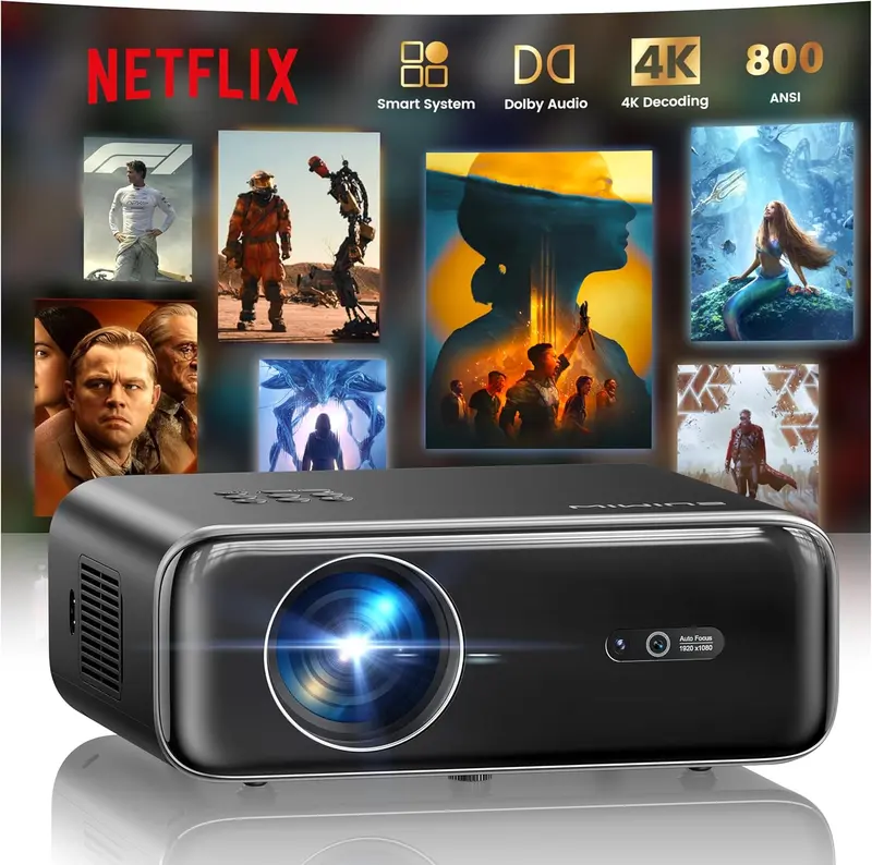 Outdoor-Optimized Smart Projector — 4K Support, Official Streaming Apps, Dual-Band WiFi & Bluetooth
