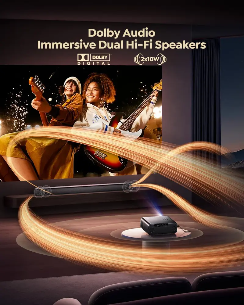 Outdoor-Optimized Smart Projector — 4K Support, Official Streaming Apps, Dual-Band WiFi & Bluetooth