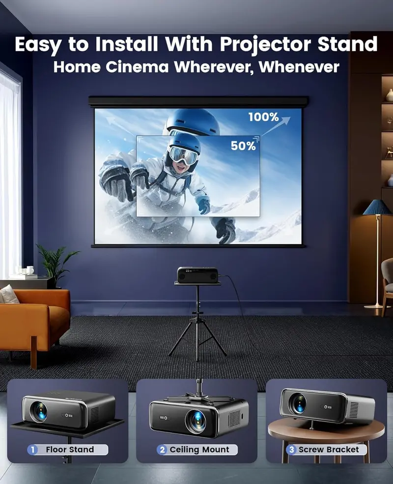 Outdoor-Optimized Smart Projector — 4K Support, Official Streaming Apps, Dual-Band WiFi & Bluetooth
