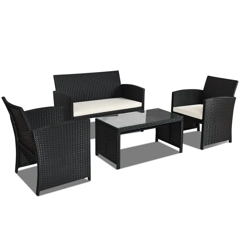 Outdoor Rattan Patio Sofa Set – Wicker Conversation Seating for Balconies and Decks