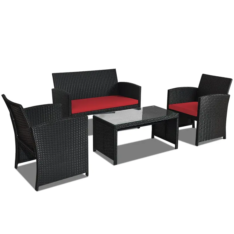 Outdoor Rattan Patio Sofa Set – Wicker Conversation Seating for Balconies and Decks