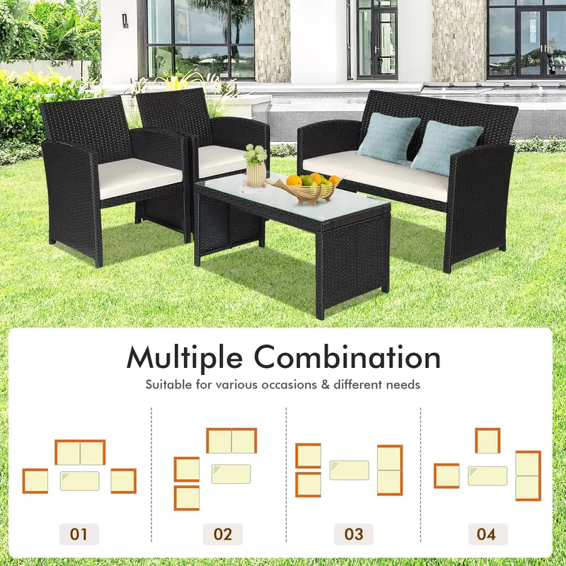 Outdoor Rattan Patio Sofa Set – Wicker Conversation Seating for Balconies and Decks