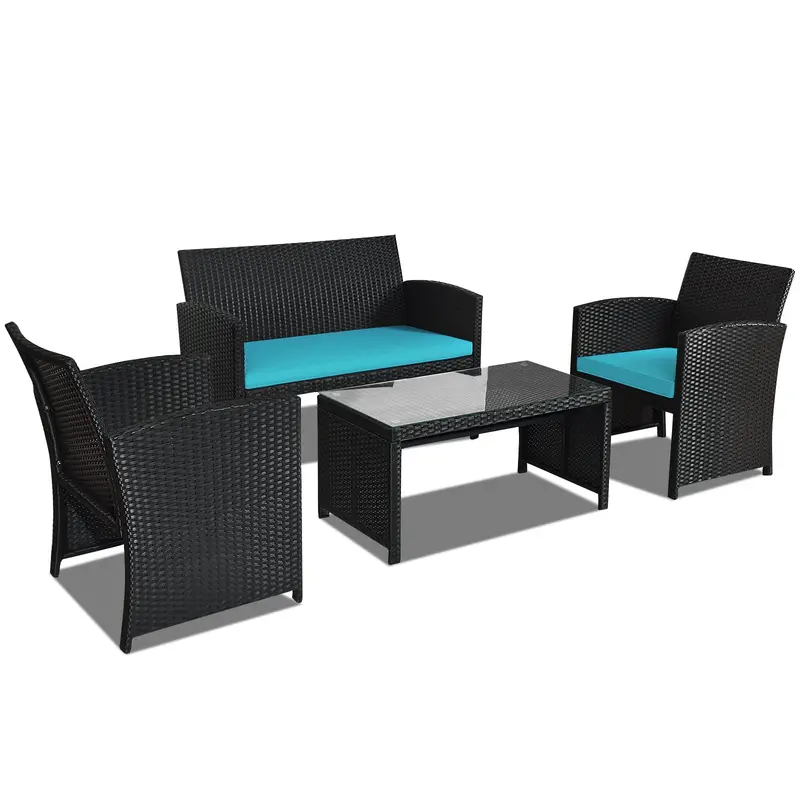 Outdoor Rattan Patio Sofa Set – Wicker Conversation Seating for Balconies and Decks